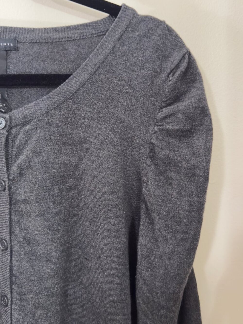 Grace Elements Button Cardigan Sweater Ruffle Shoulder Dark Heather Gray Women M - Picture 3 of 4